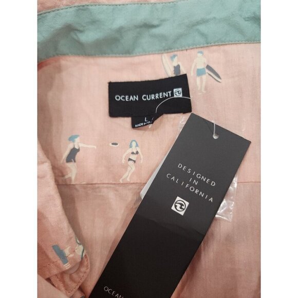 Ocean Current Shirt Short Sleeve Pink Beach Scene Button Down NWT Men's Large - Picture 5 of 6
